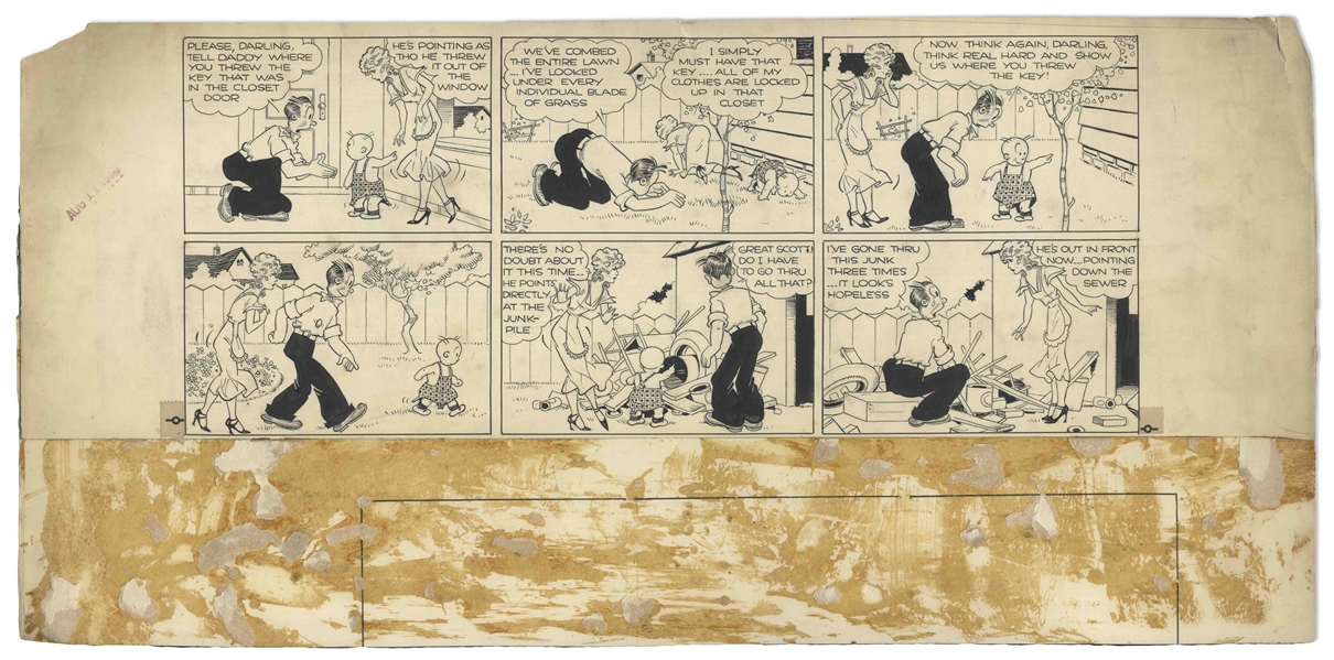 Chic Young Hand-Drawn ''Blondie'' Sunday Comic Strip From 1935 -- Blondie's Forgetfulness Causes Problems for Dagwood